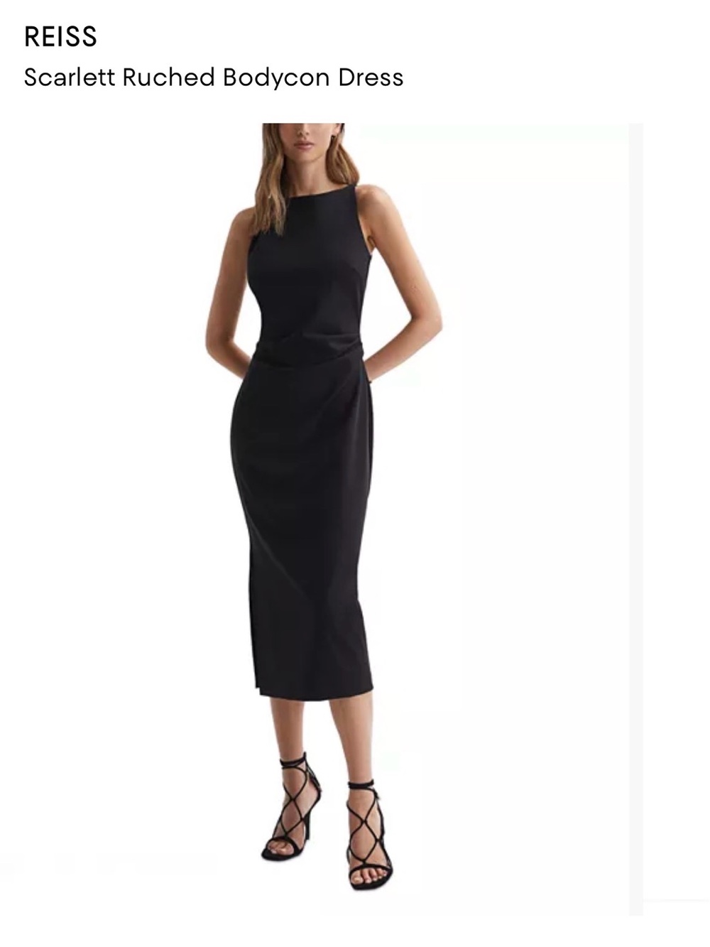 Reiss Black Scarlett Midi Ruched Bodycon Dress